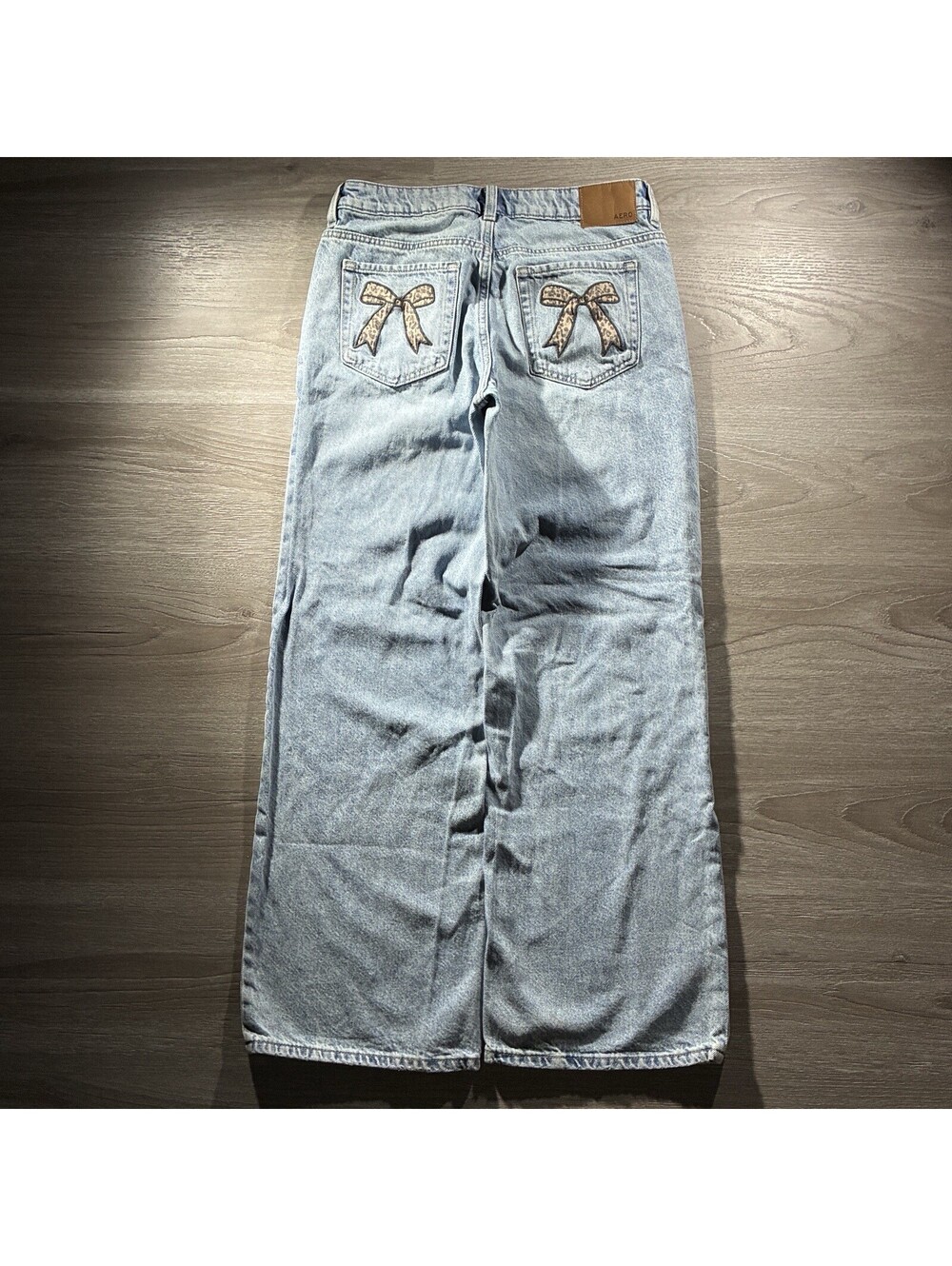 Aéropostale Women’s Size 2 Aero Baggy Wide Leg Jeans Leopard Bow Back Pockets